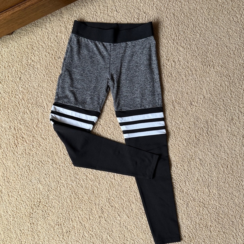 Bombshell Sportswear Gray and Black Colorblock Leggings with White Stripes